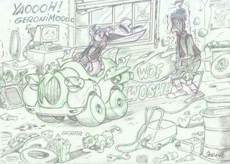 Bernat - 1 Original drawing - Paperinik / Avenger Duck / Patomas & Gyro Gearloose - New car | Catawiki