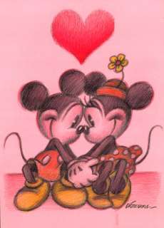 Joan Vizcarra - Mickey and Minnie Mouse In Love - Original Pencil Drawing - Hand Signed | Catawiki