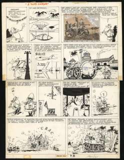 Jacques Devos - Lot de deux planches issues de l‘histoire "À toute vapeur". Chaque planche : 40,5 x 52,5 cm. Sélection "Coup de coeur 50 ans de BD"