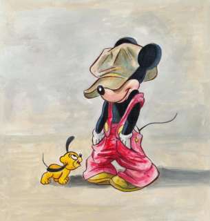 Tony Fernandez - "Vintage Mickey with Baby Pluto" Inspired by Charles Chaplin’s “The Kid” - Original Painting - Hand | Catawiki