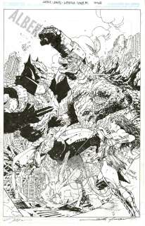 Jim Lee, Scott Williams - Justice League- Godzilla Issue 1 Page Cover