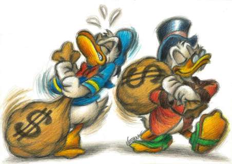 Joan Vizcarra - Scrooge & Donald: A Tale of Two Money Bags - Original Pencil Drawing - Hand-Signed | Catawiki