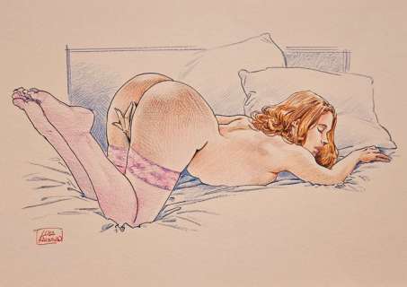 Raimondo, Luca - 1 Original colour drawing - Bed girl - 2024 | Catawiki
