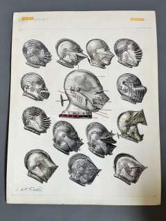 Funcken, Fred & Liliane - 1 Original colour drawing - L’Uniforme et les armes - Heaumes du XVe siècle - 1969 | Catawiki