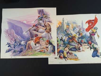 Baraldi, Severino - 2 Original colour drawing - La Guerra Greco-Turca | Catawiki