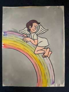 Jean Effel - 1 Watercolour - La Creation du Monde - Engel op regenboog | Catawiki