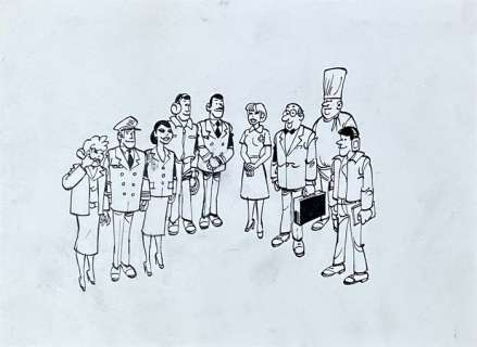 Will - 1 Original drawing - Le voyage de Monsieur Gulliver - Le groupe des agents d’Air France - 1985 | Catawiki