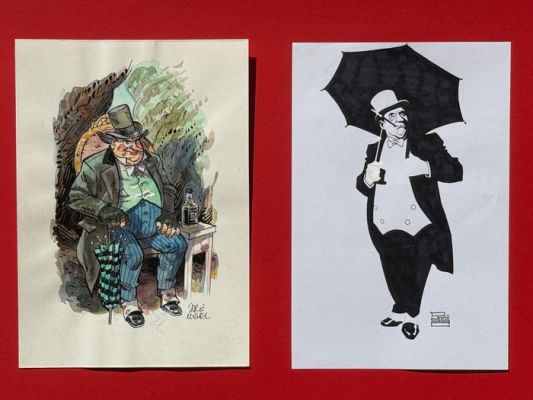 Jorge Miguel - Eduardo Rossi - 2 Original drawing - Der Pinguin mit Whisky (Spitzbübisch) - Der Pinguin s/w Kontrast | Catawiki