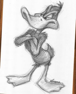 Joan Vizcarra Crayon - Daffy Duck Standing Pose – Hand Signed - Original Drawing | Catawiki