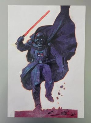Ariel Olivetti - 1 Original colour drawing - Star Wars - Acrylic A3 full body Darth Vader