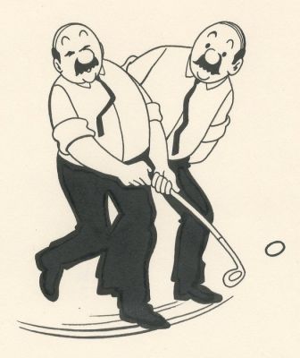 Studios Hergé - 1 Original drawing - Kuifje - "Zie je wel dat ik het kan" - Jansen en Jansens aan het golfen - gepubliceerd (1973)