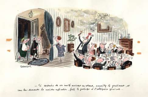 Sempé | Si certains de vos invités arrivent en retard,… | Millon