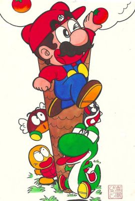 Hiroshi Takase - 1 Original colour drawing - Super Mario-kun | Mario Bros - The fruits of labour - 1994 | Catawiki