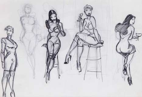 Berthet | Pin-Up, illustration au feutre et à la mine de… | Millon