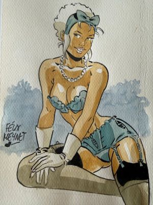 Meynet, Félix - 1 Original colour drawing - Mirabelle coquine en Forêt - préliminaire | Catawiki