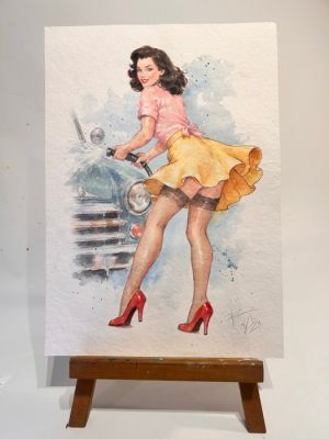 Zanella, Davide (Arte Z Studio) - 1 Original colour drawing - Pin Up - Car Wash - 2026 | Catawiki