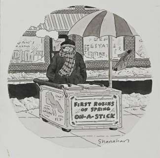 DANNY SHANAHAN. "First robins of spring on a stick." [CARTOONS / NEW YORKER] | Swann Galleries