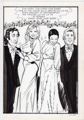 Milo Manara | Tavola originale per Telerompo n. 11 pag.50. Cm 17 x 25. I ricchi e poveri. Matita e china su cartoncino. Publistrip 1974. | Art e Fumetto