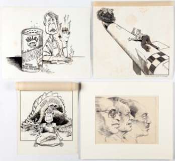 Kent Barton - Editorial Opinion Illustrations Original Art Group of 14 (1970s-80s). A magnificent array of - | Heritage