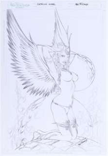 Alex Miranda Catrinni Angel Pin-Up Illustration Original Art (c. 2000s). An exotic and fanciful angel -