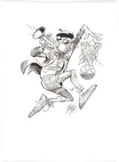 Jack Davis Utah Jazz NBA Basketball Illustration Original Art (Hot Shots, c. 1990s).... | Heritage