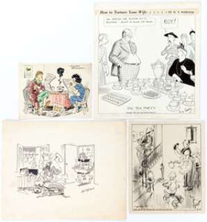 Harold T. Webster, Bill Yates, Reamer Keller, and Various Artists - Gag Panel Pages Original Art Group of 6 (c. 1940‘s-1950‘s)... (Total: 6 Original Art)