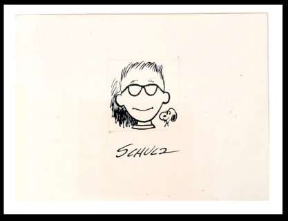 "PEANUTS" CREATOR CHARLES SCHULZ SIGNED SELF-CARICATURE ORIGINAL ART WITH SNOOPY. | Hake’s