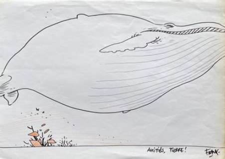 Frank Pé. Dessin illustrant une baleine tirée du 1e… | Dagoty