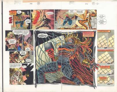 John Kalisz, Mike Deodato Jr., Tom Palmer - avengers #398 pgs. 18 & 19 color guide art - thor hammer action dps - 1996