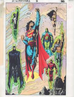 Anibal Rodriguez, Jeff Johnson, John Kalisz - Justice league: a midsummer‘s nightmare #3 p. 38 - awesome team flying 100% splash - 1996