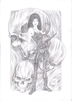 Flavio Silva | Death (Sandman) Full Figure with Skulls Pencil Commission - Signed - 2014 | Anthony’s Comic Book Art