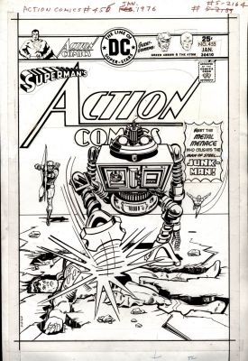 Bob Oksner | Oksner, Bob - Action Comics #455 Cover, Superman & Jla’s Green Arrow & Atom Vs Robot 1975 | Cool Lines Art