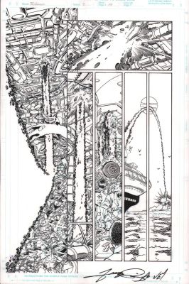 Al Vey, George Perez | The Avengers #9 P.18 - Blasted Off the Boat - Signed - 1998 | Anthony’s Comic Book Art