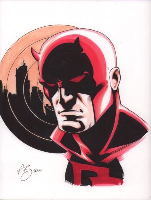 Unknown Artist? | Daredevil Bust Color Commission - Signed - 2016 | Anthony’s Comic Book Art