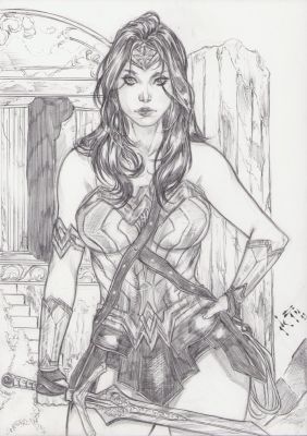 Unknown Artist? | Wonder Woman W/Sword Pencil Art Commission - Signed 2019 | Anthony’s Comic Book Art