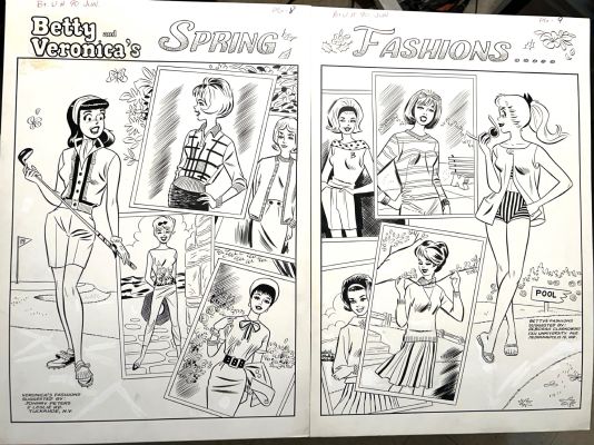 Dan Decarlo | Decarlo Large Archie Art - 2 Pin-Up Pages Sold As a Pair - Betty And Veronica Model Spring Fashions Issue Betty And Veronica # 90 Page 8 And 9 | Koch Comic Art