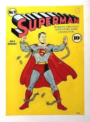 Fred Ray | Superman #11 Huge Stunning Mixed Media Cover Recreation By Original 1941 Cover Artist (1970S) | Romitaman