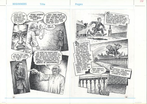 Robert Crumb | Robert Crumb - 2 Photocopied Pages Prepared By Crumb Himself - Used To Print Introducing Kafka - Kafka’s Father Sentences Him To Death By Drowning Issue Introducing Kafka Page 34 And 35 | Koch Comic Art