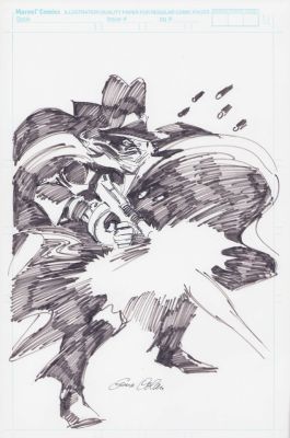 Gene Colan | The Shadow - Shooting Tommy Gun Sketch Commission - Signed | Anthony’s Comic Book Art