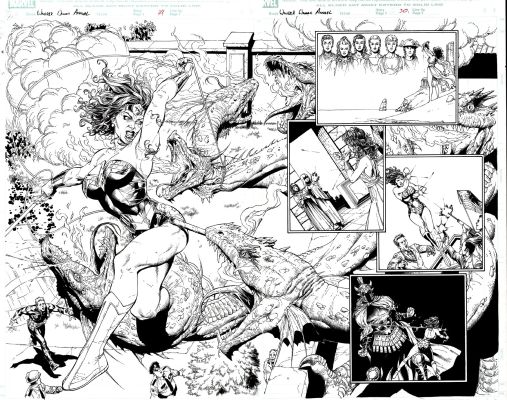 Gary Frank, Jonathan Sibal - Wonder Woman Annual #1 P 29-30 (Spectacular Ww Origin Sequence with Nemesis Also Watching Wonder Woman Battle a Giant Hydra!) 2007