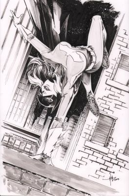 Crees Hyngsung Lee | Batgirl Somersaulting Over Rooftops Splash Commission - Signed - 2017 | Anthony’s Comic Book Art