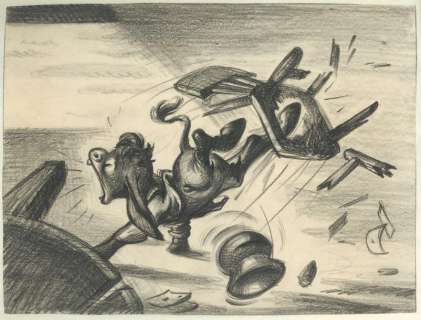 PINOCCHIO - Studio Disney, 1940. Dessin de storyboard de Crapule en Ã¢ne. | Rossini