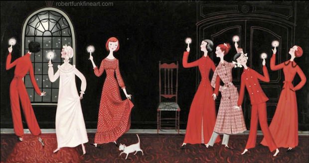 Lorraine Fox | Women with Candles - Surreal Like Gertrude Abercrombie, Ca. 1950 | ComicArtFans Classifieds