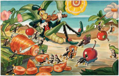 "WALT DISNEY’S GRASSHOPPER AND THE ANTS" JAYMAR PUZZLE ORIGINAL ART. | Hake’s