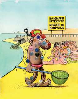 Edika Baignade - INTERDITE , RISQUE DE BOUTONS Illustration couleur encre