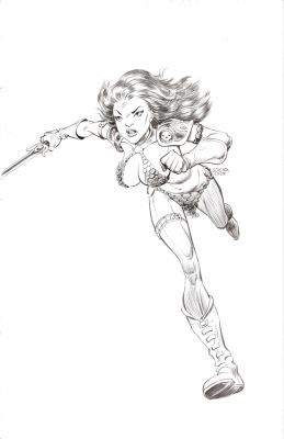 Christopher Schenck | Red Sonja 11X17 Ink Wash Full Figure Render | ComicArtFans Classifieds