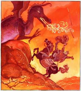 Embleton, Gerry - Originele tekening (aquarel / gouache) - Fairy Tales - The Knight & the Dragon - (1970) | Catawiki