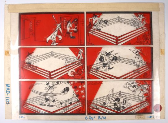 Lot 320 - Antonio Prohias Mad #102 ’Spy Vs. Spy’ Boxing Ink Story Six Panel Page (EC, 1968) | Stanley Gibbons Baldwin’s