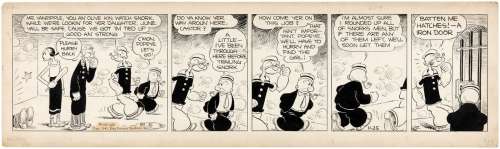"POPEYE IN THIMBLE THEATRE" 1940 DAILY STRIP ORIGINAL ART BY BILL ZABOLY. | Hake’s
