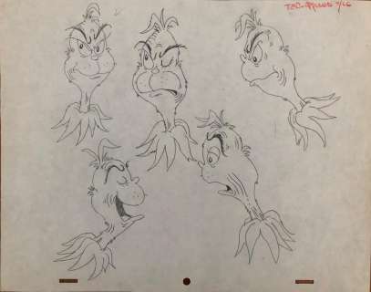 Dr. Seuss (Ted Geisel) "The Grinch" (c. MGM, 1966) Original Character Model Sheet. Hand-Signed "Ted" by Dr.Seuss | Animazing Gallery